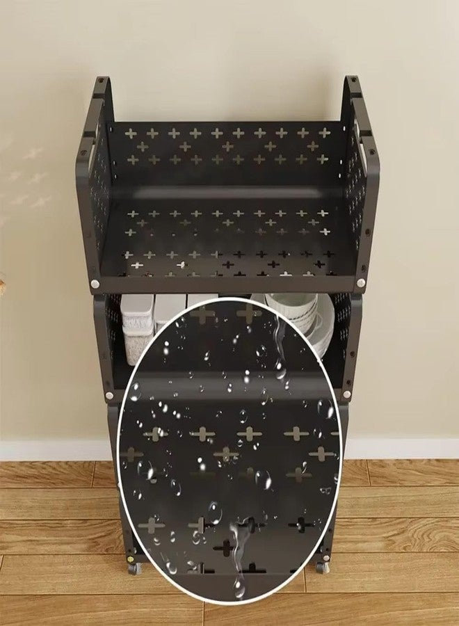 Lukzer 4-Tier Multipurpose Plastic Storage Rack with Wheels | Modular Detachable Organizer Shelf Trolley for Kitchen, Bathroom, Living Room, Office, Space-Saving Utility Rack (Black/27x49x98cm) CH-086 - Image 3